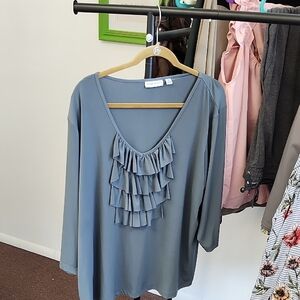 Susan Graver Grey Ruffled Blouse